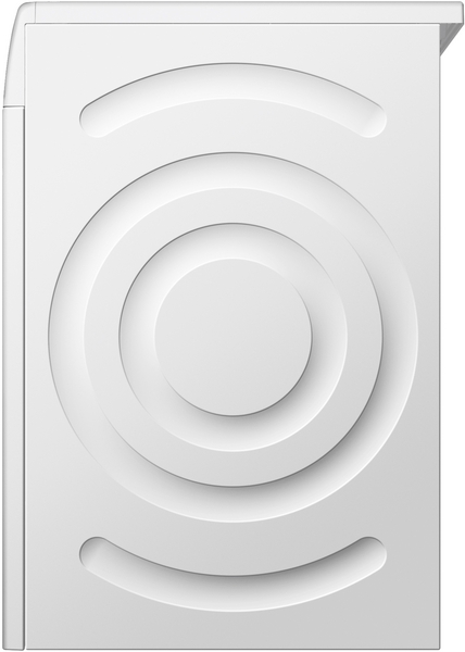 Seitliche Ansicht einer weißen Waschmaschine mit strukturiertem Design