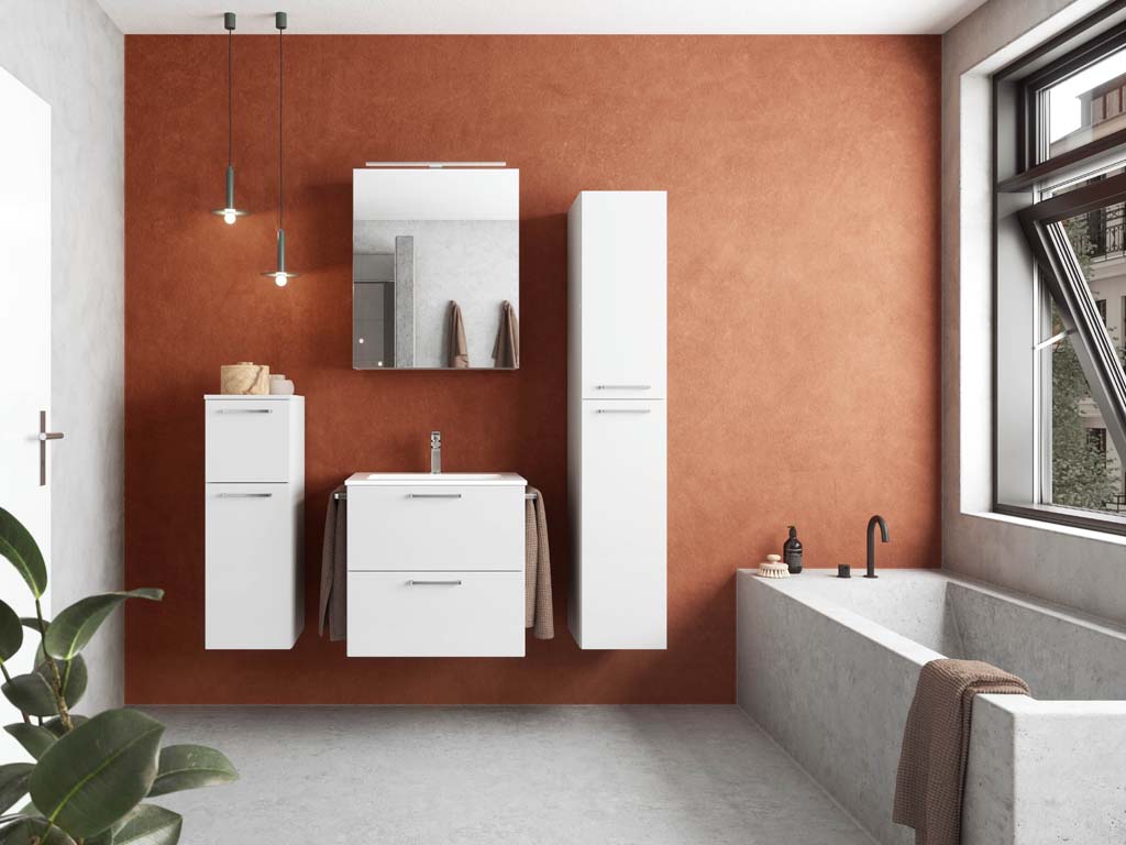 Badezimmermöbel-Set 3 Schränke weiß mit Waschtisch und Spiegelschrank nobilia 