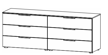 Illustration einer Kommode mit sechs Schubladen vor weißem Hintergrund