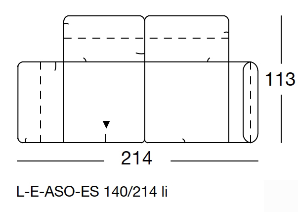 Maßzeichnung eines Sofaelements vor weißem Hintergrund freistil Rolf Benz 140