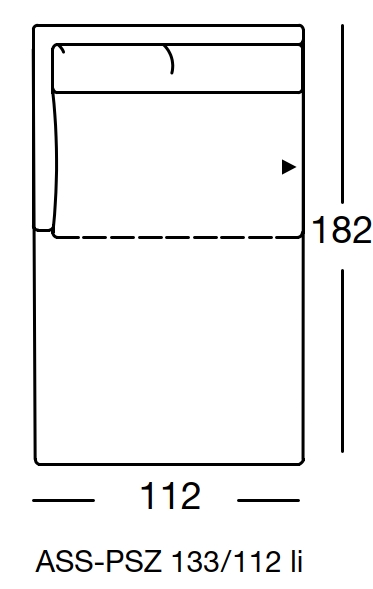Maßzeichnung eines Sofaelements vor weißem Hintergrund freistil Rolf Benz 133