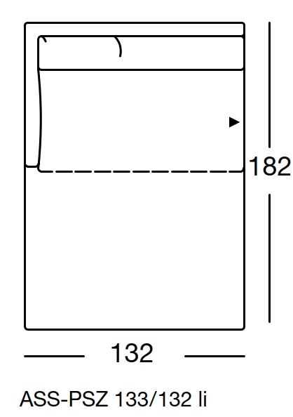 Maßzeichnung eines Sofaelements vor weißem Hintergrund freistil Rolf Benz 133