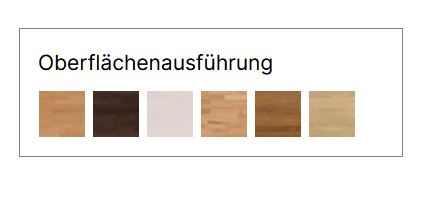 Farbmuster von verschiedenen Holzoberflächen in Tabellenform von Hasena