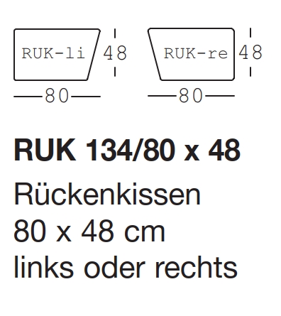 Maßzeichnung von zwei Rückenkissen vor weißem Hintergrund freistil Rolf Benz 134 