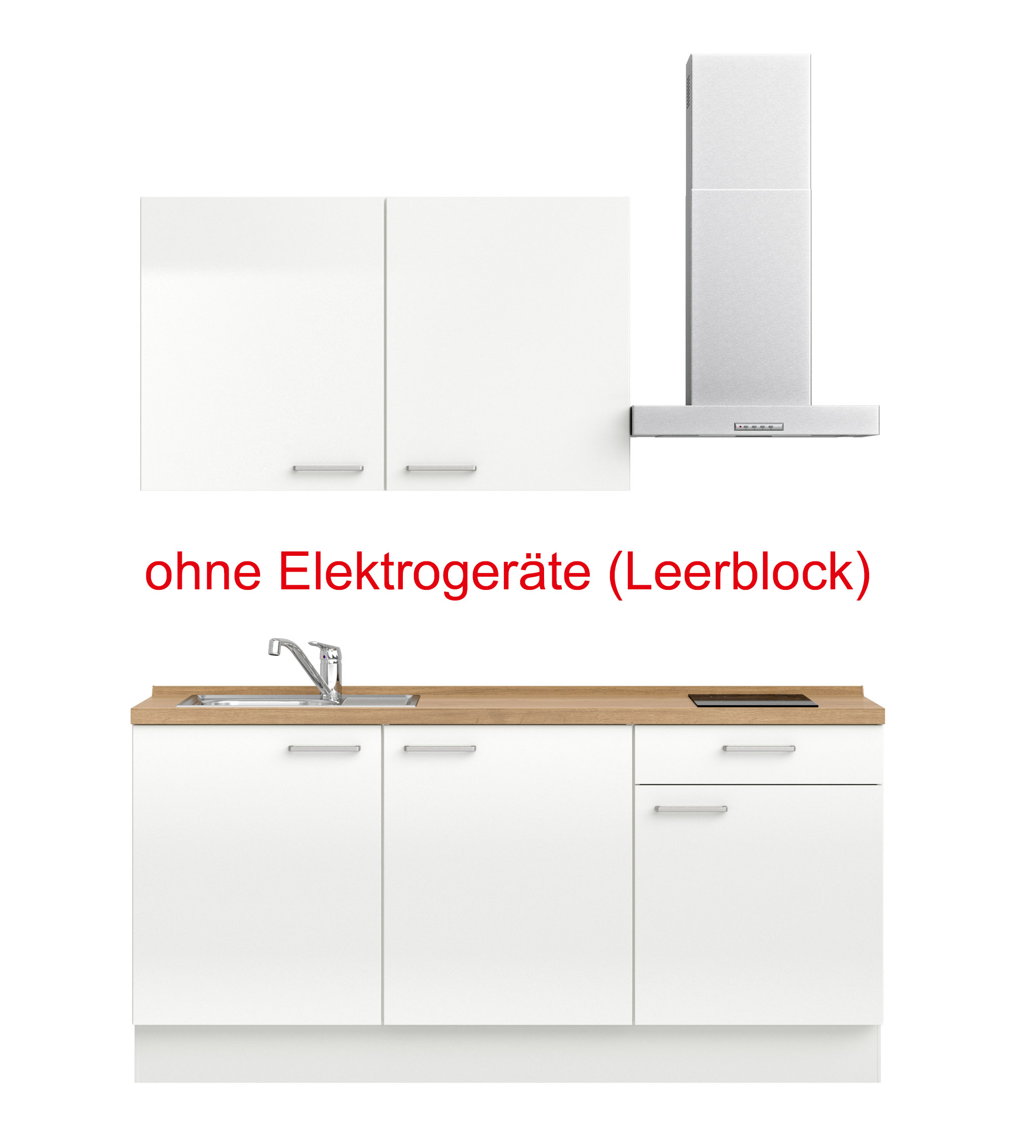 küchenzeile weiß, braun mit Kochfeld, Dunstabzugshaube, Waschbecken, Armatur mit Hinweistext ohne Elektrogeräte (Leerblock) nobilia flash 