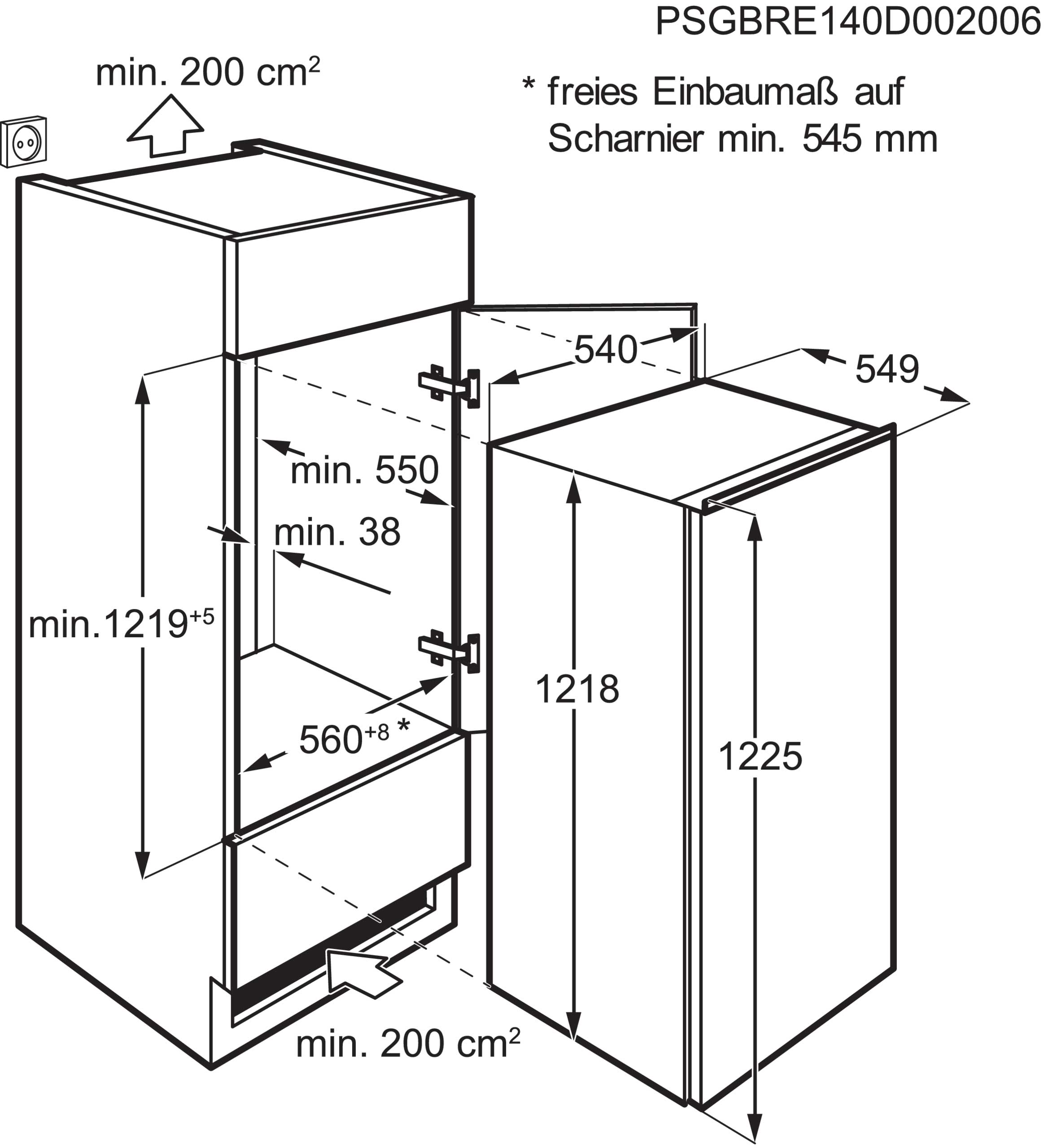 Kühlschrank AEG Maßzeichnung