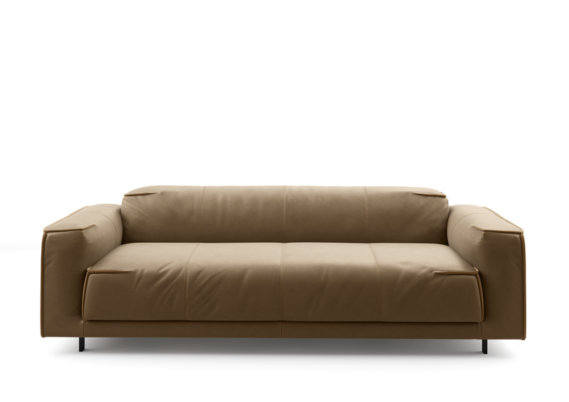 Bequemes dreisitziges Sofa aus beigem Leder mit elegantem Design