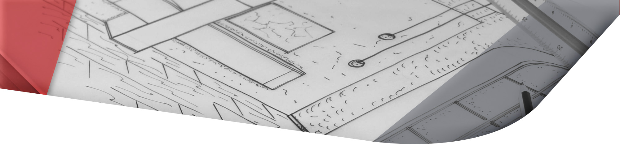 Zeichnung Wohnwand mit einem Bleistift und einem Lineal darauf liegend