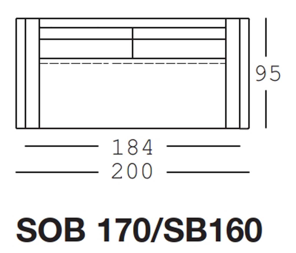 Maßzeichnung eines Sofaelements vor weißem Hintergrund freistil Rolf Benz 170