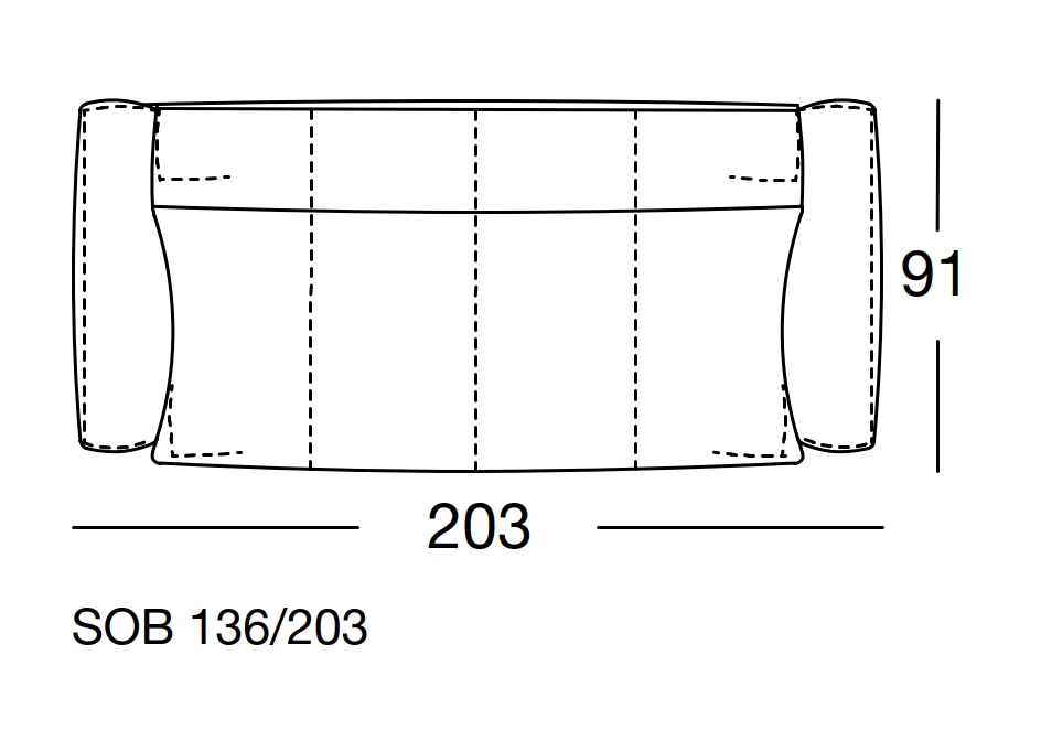 Maßzeichnung eines Sofaelements vor weißem Hintergrund freistil Rolf Benz 136