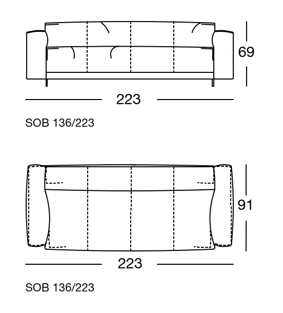  Maßzeichnung eines Sofaelements vor weißem Hintergrund freistil Rolf Benz 136