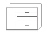 WM.7100.3133 Wöstmann WSM 7100 - Kombikommode (3133/3134), 1 Tür, 5 Schubkästen | B 139,8 cm, H 108,4 cm | Wildeiche massiv 