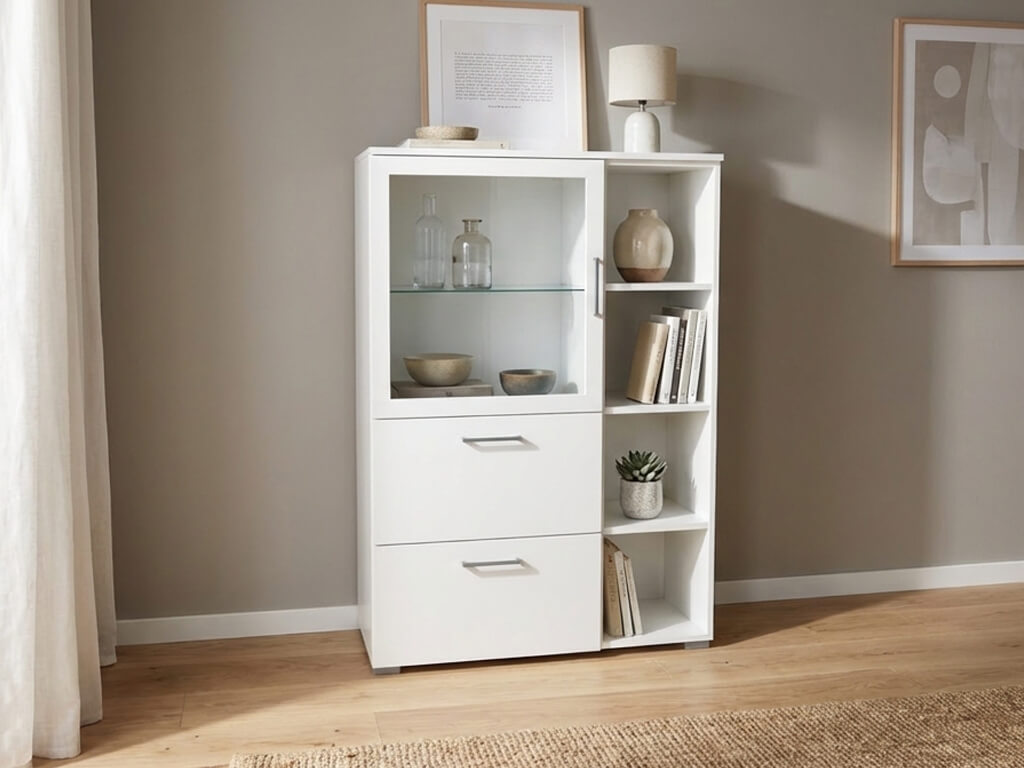 Röhr Bush cocoon - Vitrine mit 1 Tür und 2 Schubladen | weiß | B: 100 cm