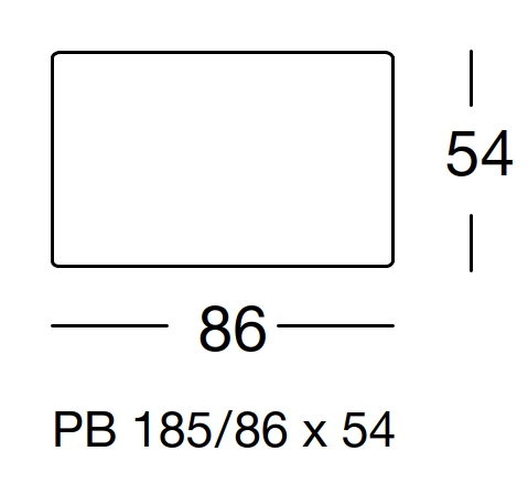 Maßzeichnung eines Sofaelements vor weißem Hintergrund freistil Rolf Benz 185