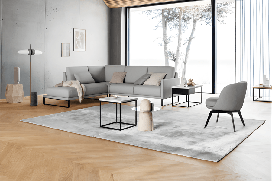 graue Couch mit grauem Sessel von Rolf Benz in Wohnzimmer