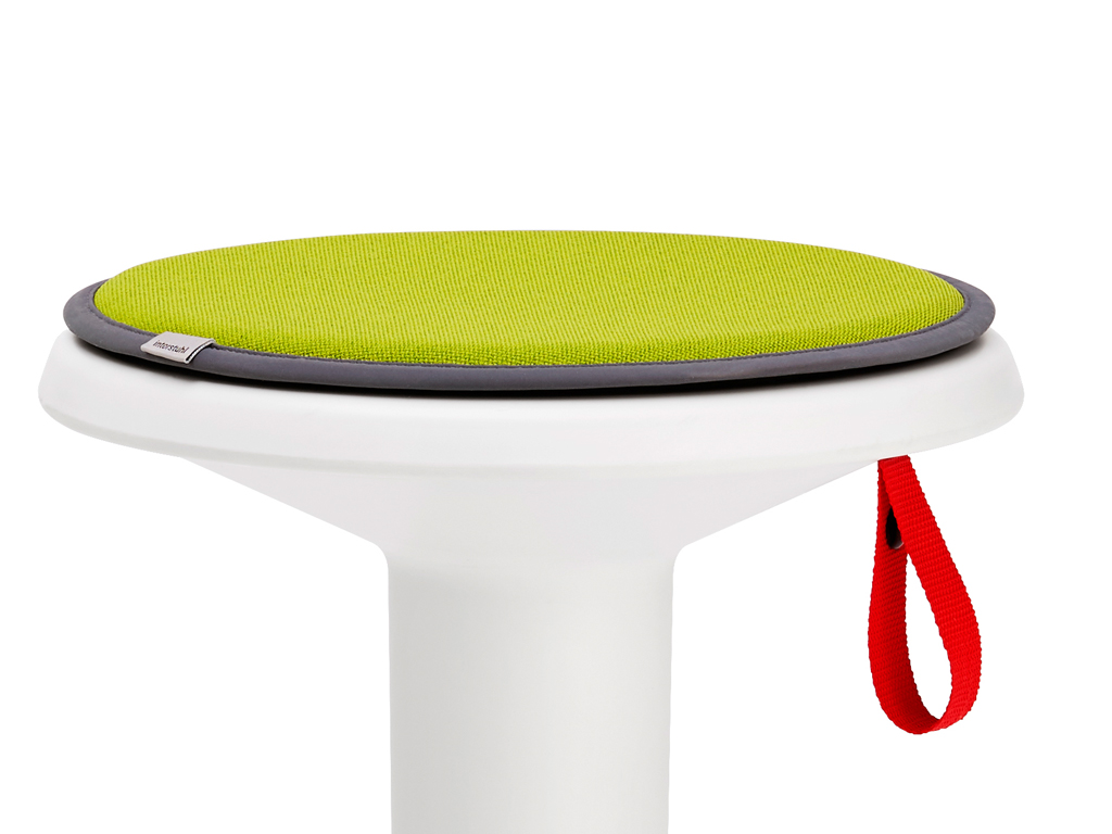 Interstuhl 150U | UPis1 Kissen Moderner Hocker mit weißem Gestell, grünem Sitzpolster und rotem Griff