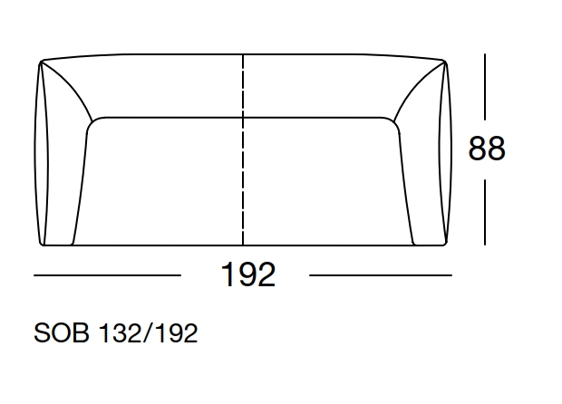 freistil Rolf Benz 132 - Sofabank | B: 192 cm | SOB 132/192 Maßzeichnung eines Sofaelements vor weißem Hintergrund freistil Rolf Benz 132
