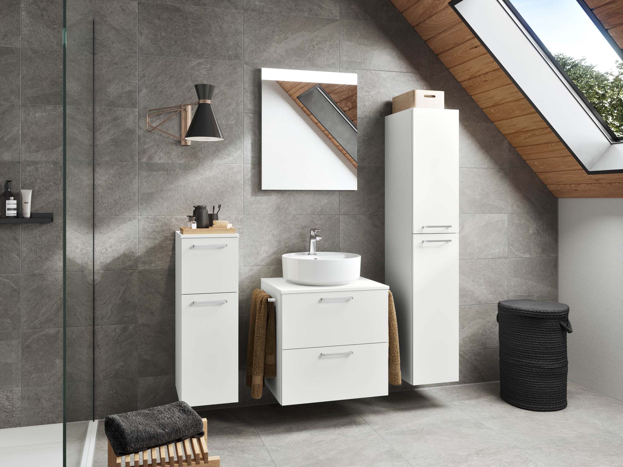 Badezimmermöbel-Set 3 Schränke weiß mit Waschtisch und Spiegel nobilia 