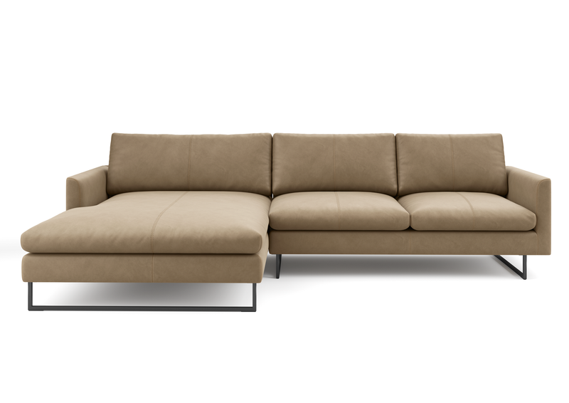 Beiges Ecksofa mit Chaiselongue und schwarzen Metallbeinen in modernem Design