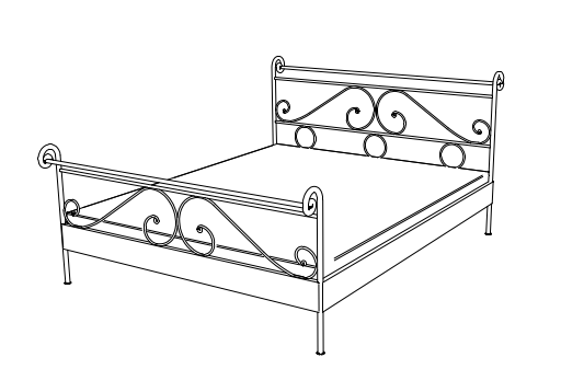 Illustration eines Eisenbettes vor weißem Hintergrund