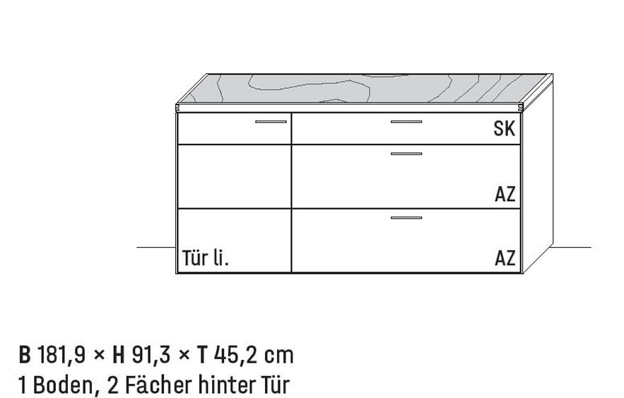 Wöstmann WM 2520 - Sideboard |  Type 2853/2854 | B: 181,9 cm | Wildeiche massiv, Keramik