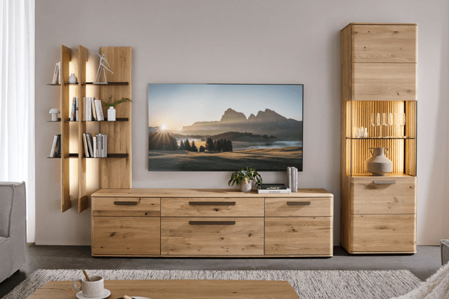 MAssivholz Wohnwand mit Beleuchtung