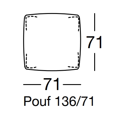 freistil Rolf Benz 136 - Pouf | 71 x 71 cm Maßzeichnung eines Poufs freistil rolf benz 136