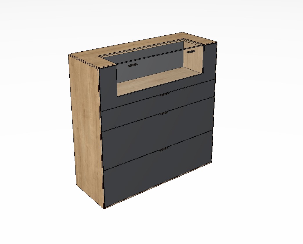 braun graues Highboards mit Holzakzent vor weißem Hintergrund