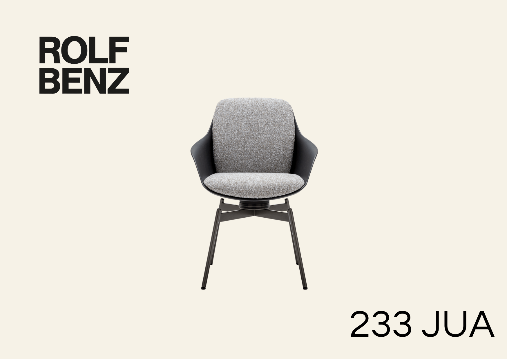 esszimmerstuhl mit hellgrauem Polster und Armlehnen aus der Sitzschale.