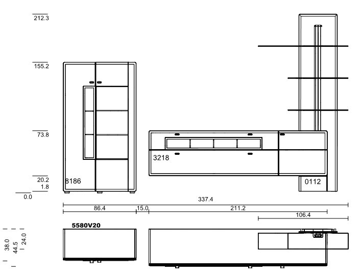 hartmann. Knud | Wohnwand | Kombi Nr. 20 | B: 337 cm