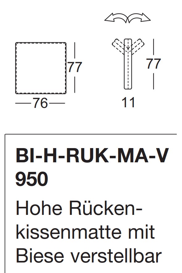 Illustration eines Kissens mit Maßangaben und Artikelbezeichnung vor weißem Hintergrund