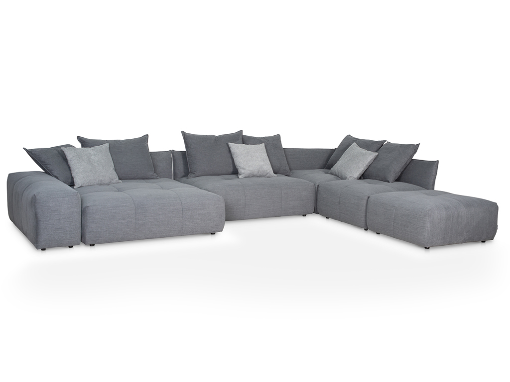 designwerk Palace - Polstergarnitur | B: 446 cm Großes modulares Ecksofa in Grau mit mehreren passenden Kissen, ideal für geräumige Wohnzimmer