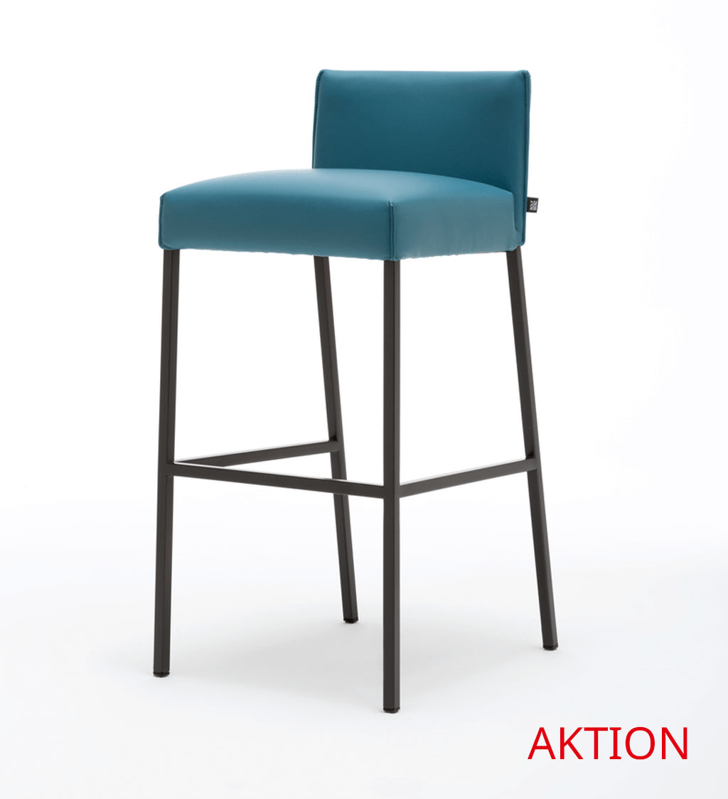 Barhocker mit blauem Polster und anthrazit Fußgestell