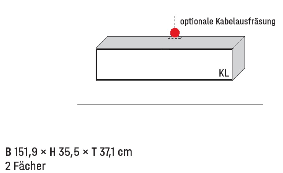 Illustration eines Lowboards und Beschriftung vor weißem Hintergrund