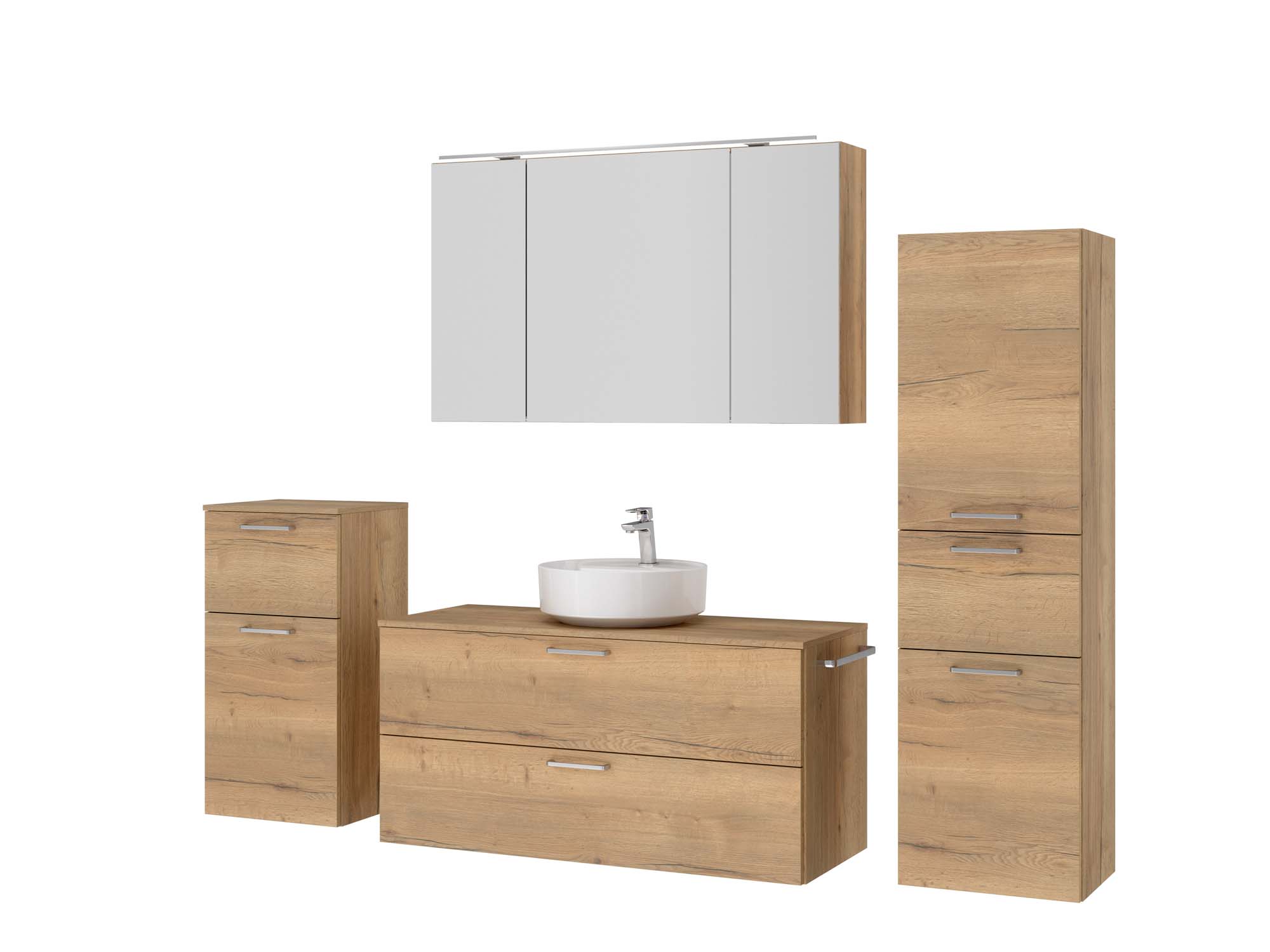 Badezimmermöbel-Set 3 Schränke braun mit Waschtisch und Spiegelschrank nobilia