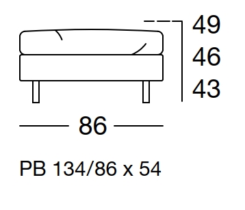 Maßzeichnung eines Sofaelement vor weißem Hintergrund freistil Rolf Benz 134