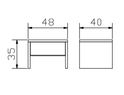 Maßzeichnung eines Nachttisches mit einer Schublade vor weißem Hintergrund Salva von Hasena