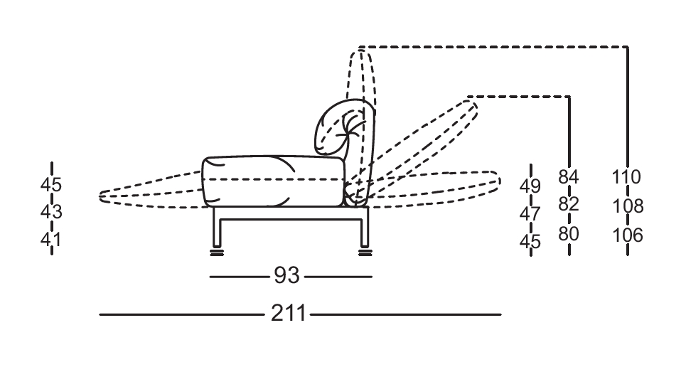 Rolf Benz. 380 PLURA | Liege-Sofabank  | B: 186 cm