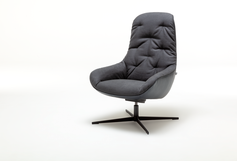 Rolf Benz 586 MEG soft | Hochlehnsessel | zweifarbig Eleganter Drehsessel in Grau mit hohem Rücken und stabilem Metallfuß
