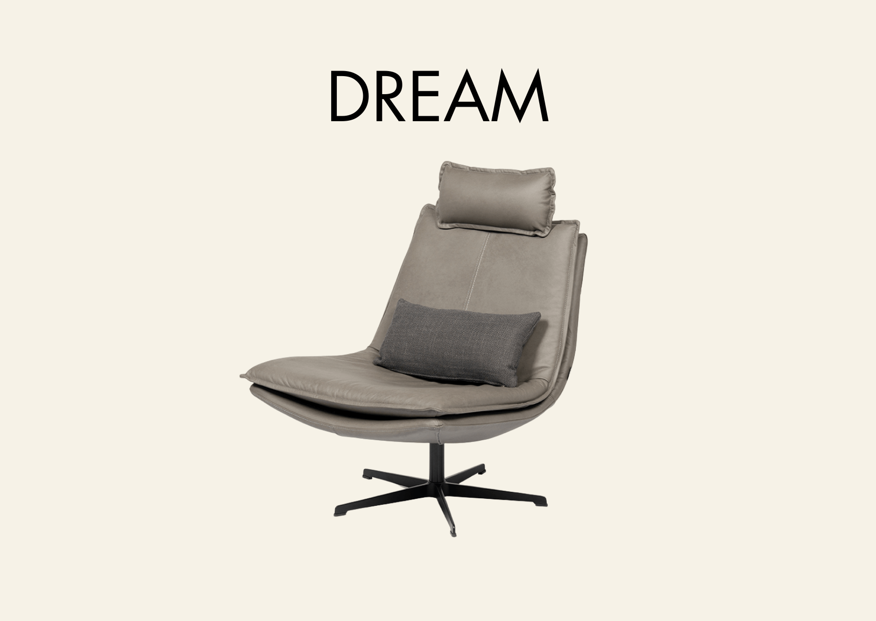 Polstersessel ohne Armlehnen, mit Kopfstütze und Aufschrift "Dream"