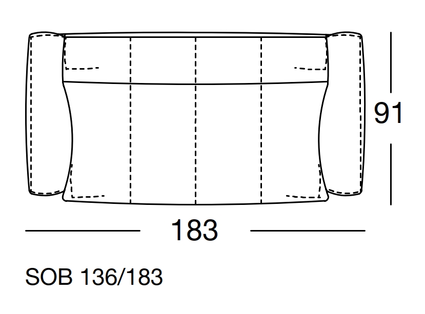  Maßzeichnung eines Sofaelements vor weißem Hintergrund freistil Rolf Benz 136