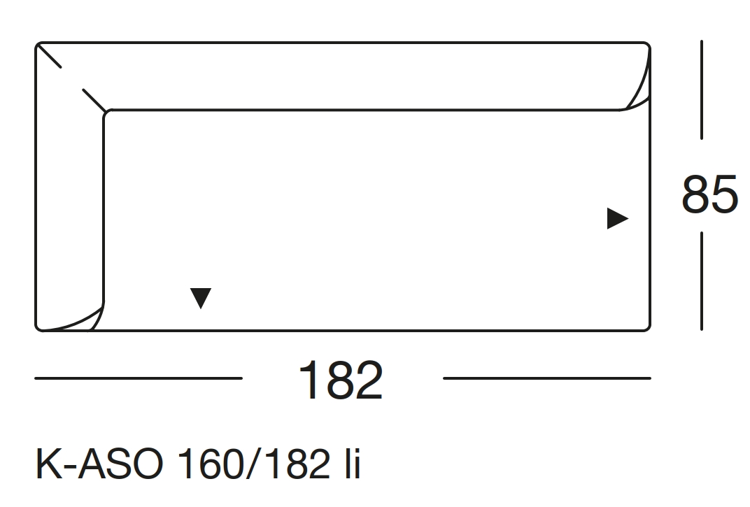 Maßzeichnung eines Sofaelements vor weißem Hintergrund freistil Rolf Benz 160