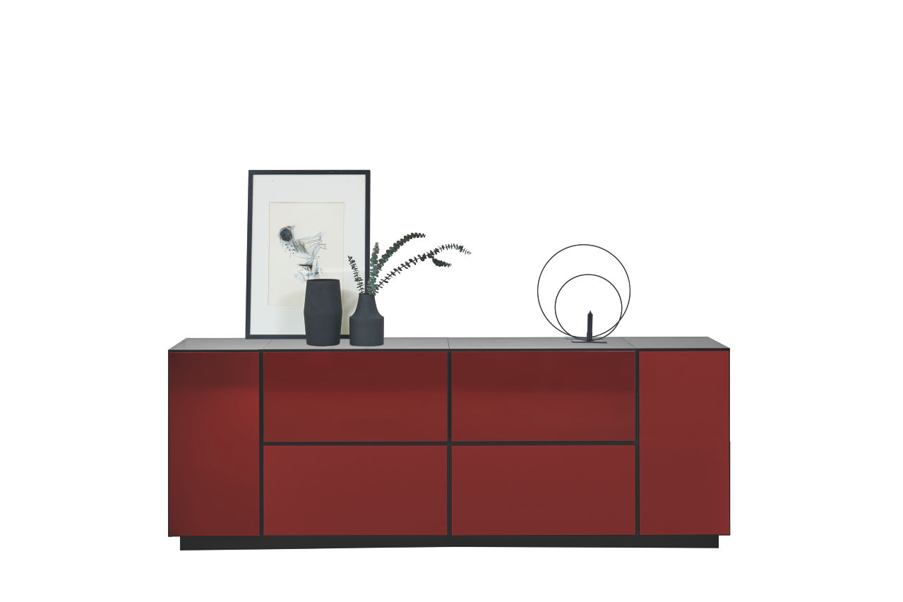 now! by hülsta. to go colour | Sideboard | B: 225,0 cm |  Akzent Lack-granatrot 