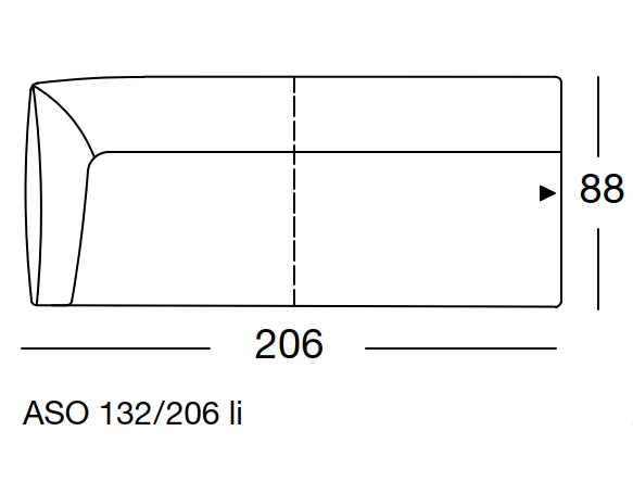 freistil Rolf Benz 132 - Anreihsofa links | B: 206 cm | ASO 132/206li Maßzeichnung eines Sofaelements vor weißem Hintergrund freistil Rolf Benz 132