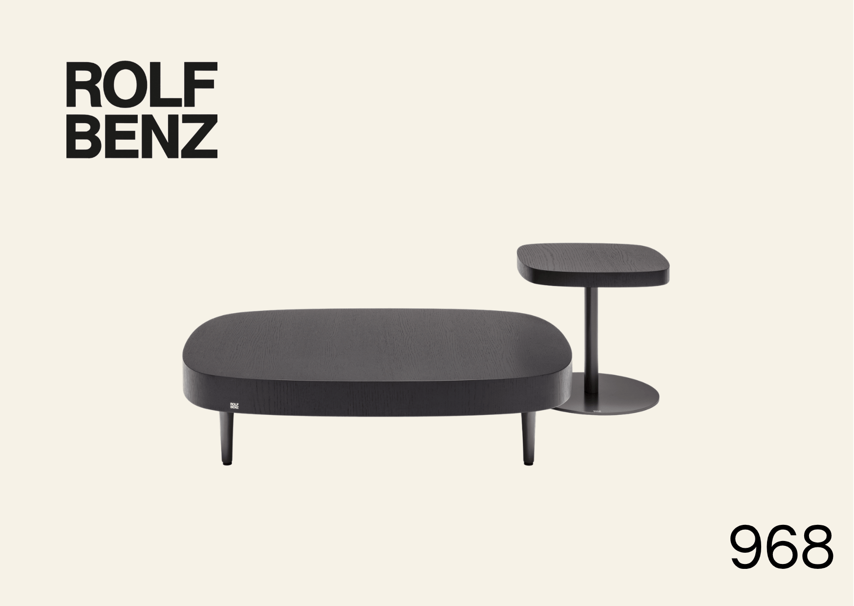 Beistelltische mit breiten Tischplatten. Bildaufschrift: Rolf Benz 968.