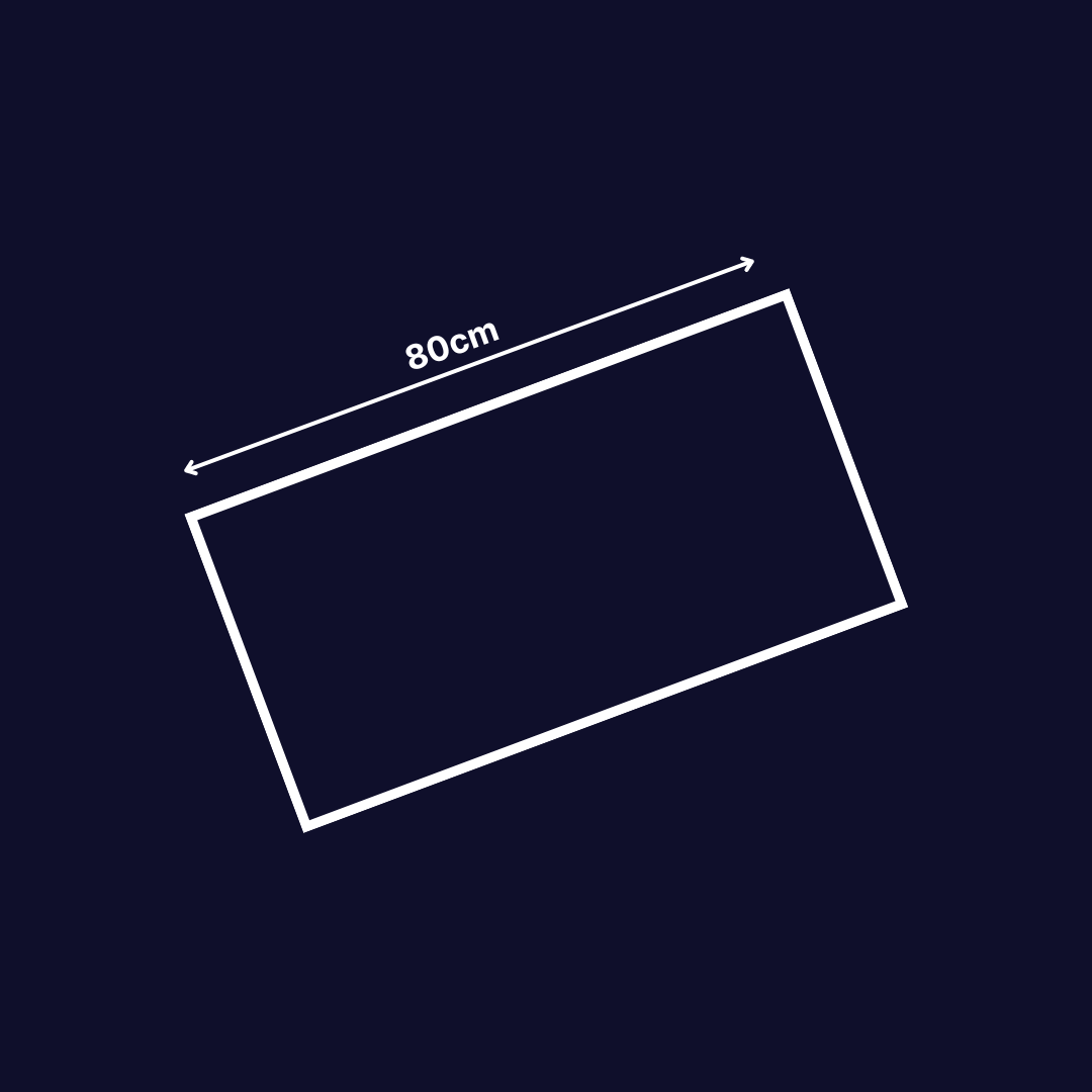 Grafik eines geneigten Rechtecks mit einer Länge von 80 cm