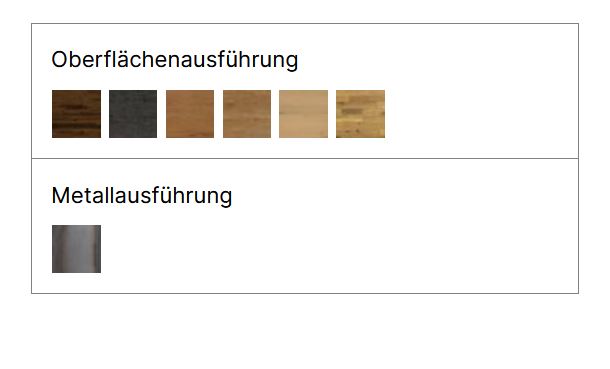 Farbmuster von verschiedenen Holzoberflächen in Tabellenform von Hasena
