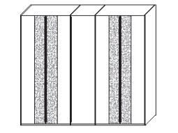 Illustration eines fünftürigen Schrankes vor weißem Hintergrund