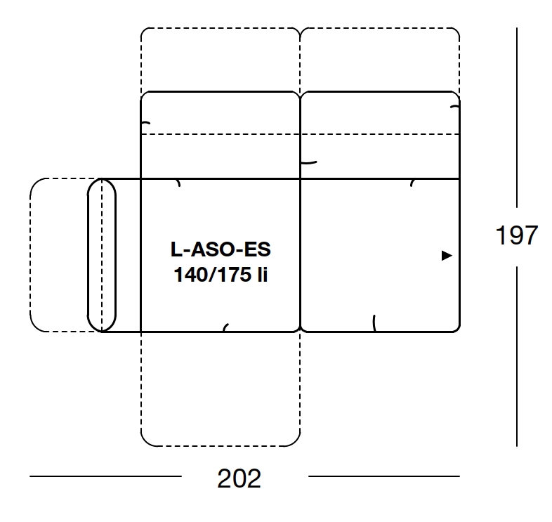  Maßzeichnung eines Sofaelements vor weißem Hintergrund freistil Rolf Benz 140