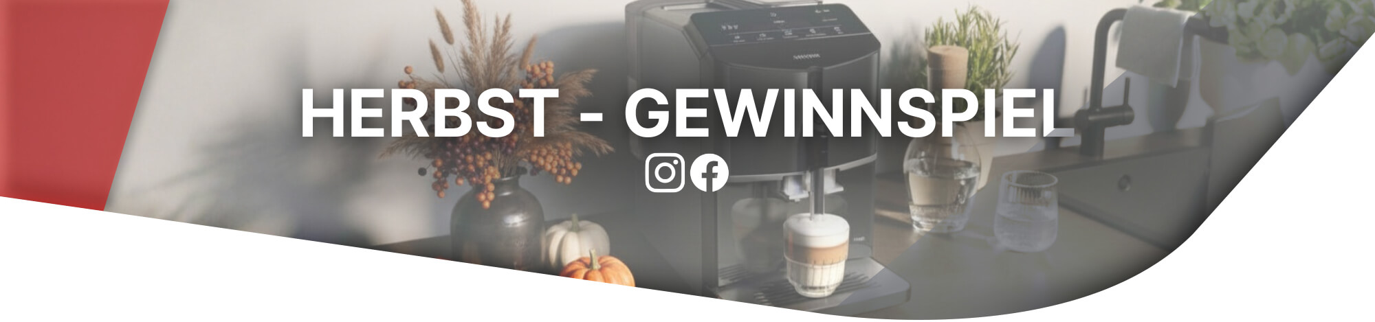 Herbst Gewinnspiel mit Kaffeemaschine im Hintergrund